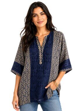 Agha Noor Navy Blue Tan Lace Tunic